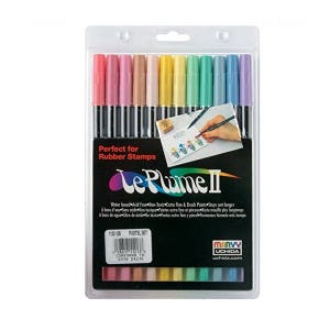 Dual Brush & Extra Fine Pen Markers 12 Set, Pastel Colors; Uchida Le Plume II Dual Brush Pen Art Markers; Drawing, Coloring Set