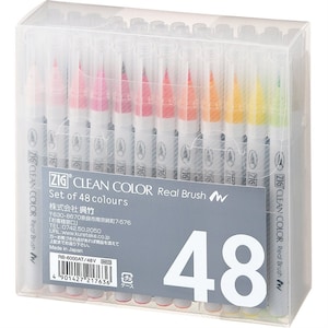 48 Kuretake ZIG Fude Clean Color Real Brush Pens; 48 Watercolor Brush Pens Markers Set, Artist Watercolor Marker Set with Real Brush Tip