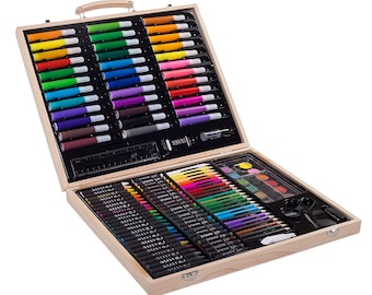 Art Set, 80 Piece, Delux Art Set, Darice; 24 Color Pencils, 24 Oil Pastels, 24 Watercolor Cakes, 2 Paint Brushes, 2 Drawing Pencils and More