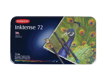 72 Watercolor Pencils, Derwent Inktense Watercolor Water Soluble Pencils; 4mm Core Derwent Drawing Coloring Watercolor Pencil, Tin