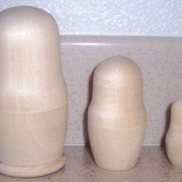 Blank Matryoshka Nesting Doll; Bare Wood Russian Matryoshka Nesting Dolls; Set of 3; 4 inch Unpainted Nesting Doll