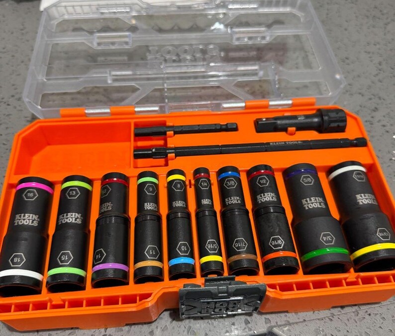 Klein Socket Set Deep Deep Impact Socket Set, 20 SAE and Metric Socket Sizes, Heavy Duty Flip ...