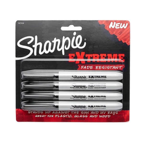 Sharpie Extreme Fade Resistant Permanent Marker, Fine Tip, 4 Pack; Industrial Sharpie, Craft, Metal Stamping, Plastic, Glass, Wood Markers