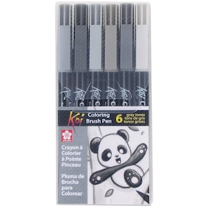 Sakura Koi Brush Pen Set, Gray; Sakura 6 Brush Pens, Markers; Anime, Manga, Art, Drawing