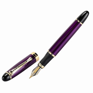 Purple Gold Fountain Pen, 18K Gold Nib Fountain, Ink Pen Penne Stilografiche Füller Stylo à Plume 万年筆 Перьевая ручка, Fyllepenn image 1