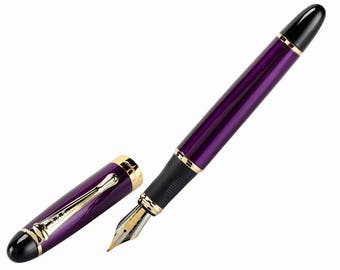 Stylo plume en or violet, fontaine de plume d’or de 18K, stylo d’encre ; Penne Stilografiche Füller Stylo à Plume 万ン筆 Перьевая рушка, Fyllepenn