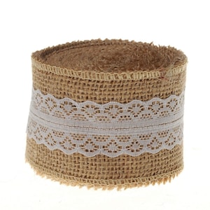 Hessisches Sackleinenband, weiße Spitze, Jute-Leinwand, natürliche Jute-Sackleinen, Scrapbooking, Verzierungen, Verschönerung, Verpackung von Hochzeitsdekorationen