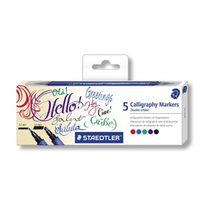 5 Caligraph Duo Calligraphy Staedtler Markers Pens Stylo, Chisel Tip, Dual Tip, 5 Color Markers Pens; Drawing, Writing, Calligraphy