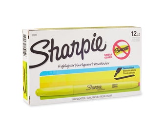 12 Sharpie Accent Pocket-Style Fluorescent Yellow Highlighters Micro-Chisel Tip; Writing, Labeling, Mailing, Color-Coding, Binders, Planners