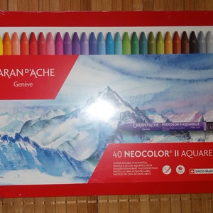 40 pastels Caran d'Ache Classic Neocolor II solubles dans l'eau, crayons de couleur aquarelle Artist, mouillé/sec, boîte métallique, 7500.340