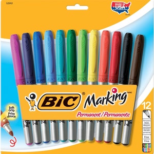 12 BIC Marking Permanent Markers Fashion Colors, Fine Point, Adult Coloring Books, Drawing; Glass, Metal, Plastic, Photos, Any Surfaces