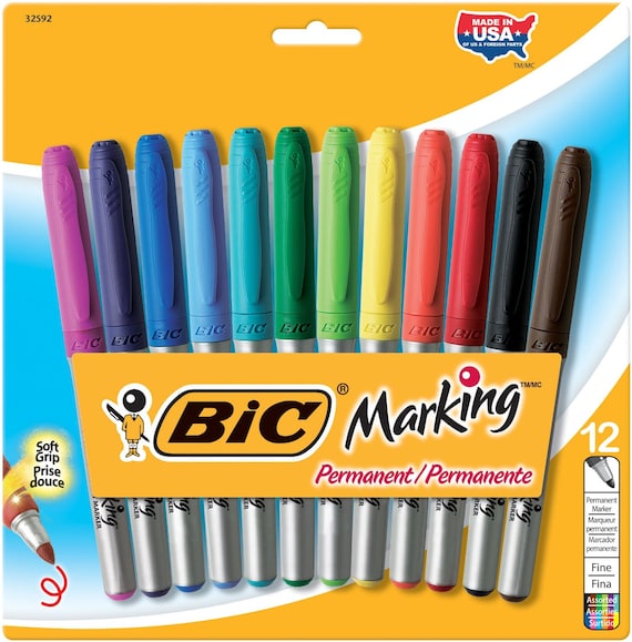 12 BIC marquage couleurs à la mode des marqueurs permanents, pointe Fine,  livres à colorier adulte, dessin Verre, métal, plastique, Photos, toutes  les Surfaces -  France