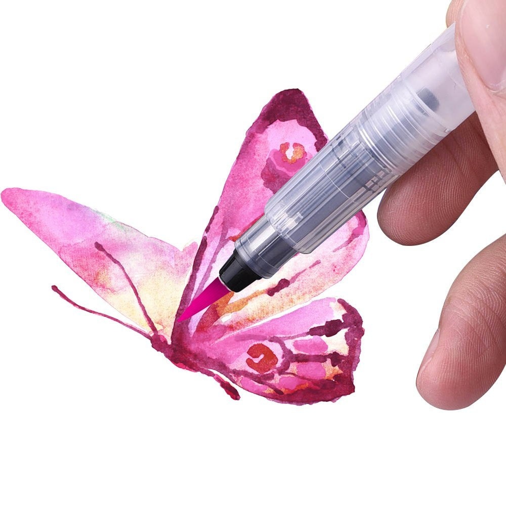 JusArt 6-Pack Water Brush Pens - Dual Tip (Pointed & Flat) Leak-Proof Refillable Brushes For Watercolor, Acrylic & Gouache