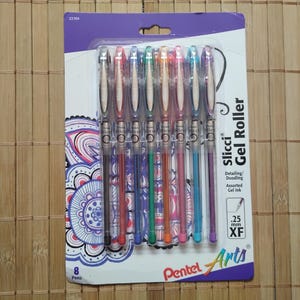 8 Pentel Arts Slicci Coloring Gel Pens, 0.25 mm Extra Fine Needle Tip, Point, BG202BP8M