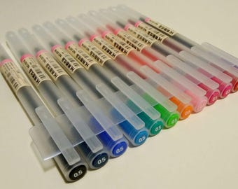 12 Coloring Gel Ink Ball Point Pen, 0.5mm Fine Point, Tip, Color Gel Pens