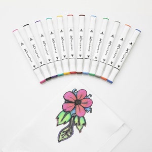 Dual Tip Fabric Art Markers, 12 Colored Fabric T-Shirt Markers, Washable Art