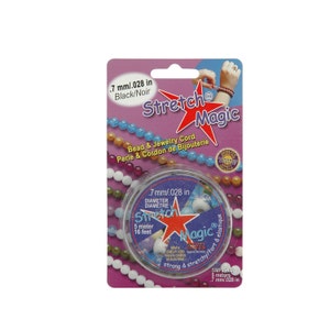 Cordón elástico negro para abalorios y joyas. Diámetro de 0,7 mm. Longitud de 5 metros (16 pies).