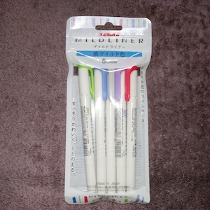 5 Zebra Noble Mildliners; Zebra Highlighter Mild Liner, Japanese Stationery, WKT7-5C-NC, Marker Pen Double-Sided Fine 0.8-1.1mm, Bold 4.0mm