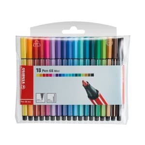 Stabilo 68 "Never Bleed or Smear" Calligrafia punta fine 18 mini pennarelli, penne; 1,0 mm, punta, punta; Libri da colorare per adulti, disegno, manga