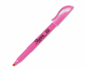 12 Sharpie Accent Pocket-Style Fluorescent Pink Highlighters. Micro-Chisel Tip; Writing, Labeling, Mailing, Color-Coding, Binders, Planners