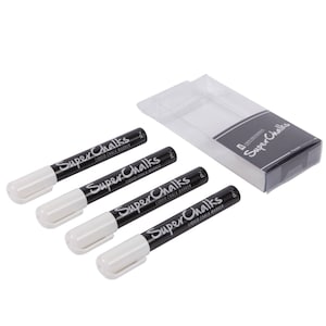 SuperChalks White Liquid Chalk Marker Pens 4 Pack; 4mm Regular Tip; Brilliant Bold White Color