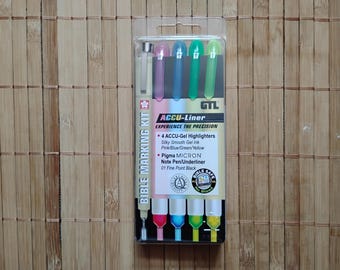 5 Set Bible Study Starter Set, Kit; No Bleed or Smear Bible Safe Highlighters and Sakura Pen