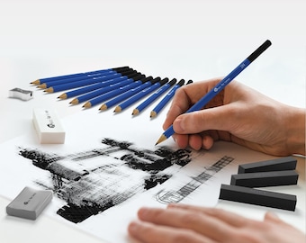 Kit per schizzi, set di matite per schizzi, kit per disegno e disegno, 26 matite in grafite e carboncino, set di stick; matite per schizzi, scrapbooking e sfumatura