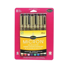 Sakura Pigma Micron Ink Pen Marker Set 01, Colored, 1/4 0.25mm; Sakura 8 Pens; Anime, Manga, Art, Adult Coloring Books Drawing Pens