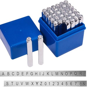 Set di timbri per punzoni in metallo da 1/5 di pollice e 5 mm, acciaio al cromo vanadio, lettere maiuscole e numeri; punzoni per metallo, legno, plastica e pelle
