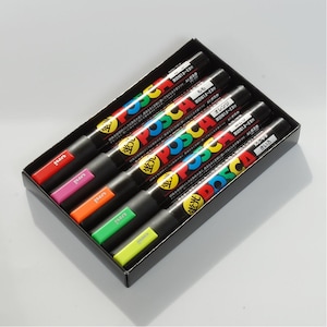 Uni-Posca Japan Paint Marker Pen, Medium Point, Set of 5 Color Markers; Drawing, Painting, Fabric, Surfboard, Anime, Manga