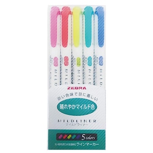 Zebra Mildliner Highlighter, 5 Bright Colors; Japanese Import; Zebra Highlighter Mildliner Bright Color Set, Marker, Pen