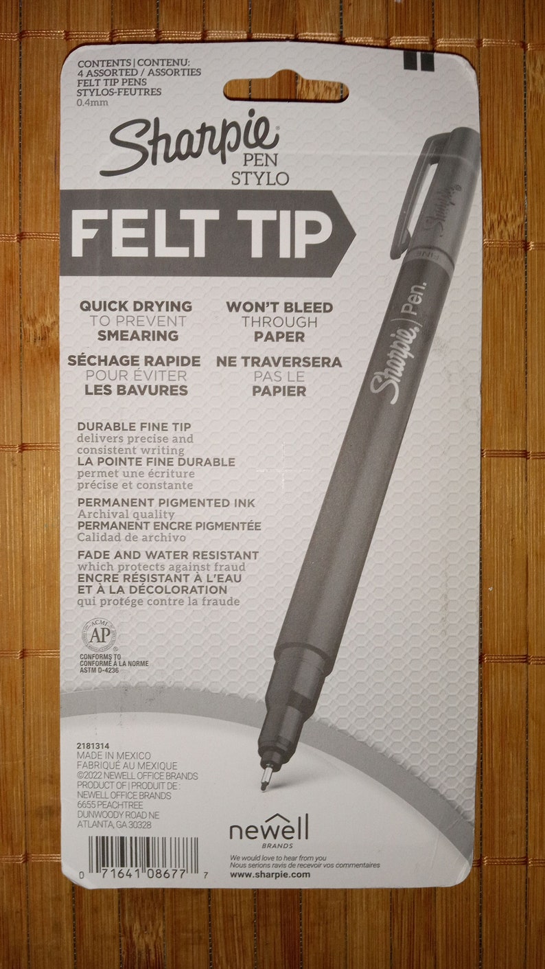 4 Color Sharpie Fine 0.4mm Point Pens, Felt Tip, Point Stylo, Black ...