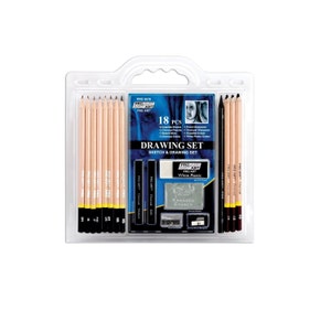 Sketch Kit, Drawing Kit, 18 Piece Pro Art Graphite and Charcoal Pencil Set; Sketching, Illustration, Scrapbooking, Anime, Manga; Affordable