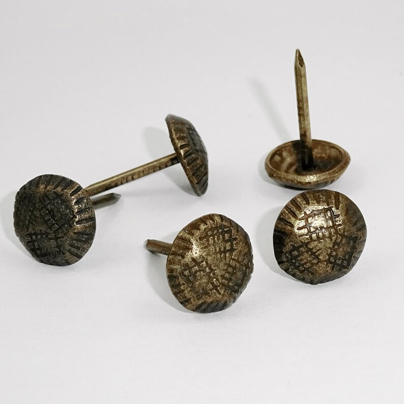 100 Vintage Hammered Brass Upholstery Tacks Upholstery Nails Etsy