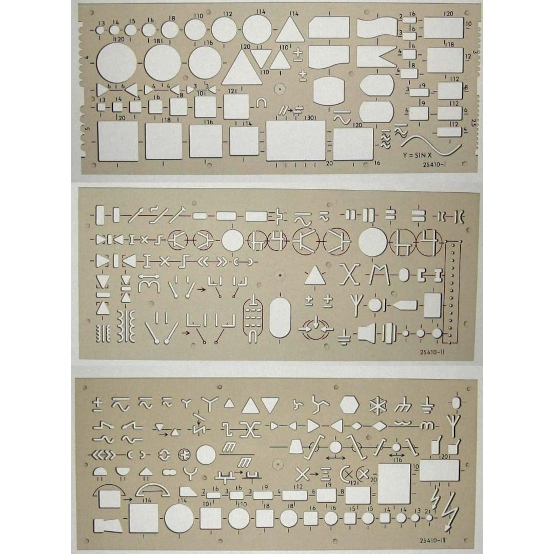 3 Electrical Electronic Drawing Template Stencil, Lettering Guide