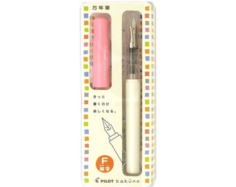 Pilot Kakuno Fountain Pen, Fine Nib; Japanese Import; Authentic Pilot Kakuno Fountain Pen; White Body, Pink Cap