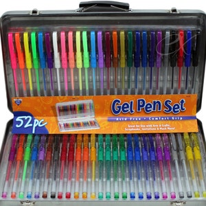 52 Coloring Gel Pens; Adult Coloring Books, Drawing, Bible Study, Planner, Scrapbooking Gel Pens; Neon, Metallic, Glitter; Tin Storage Case