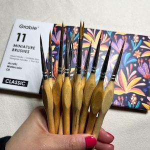 11 Miniature Detail Paint Brush Set; Oil, Acrylic, Watercolor, Gouache; Nylon Hair Paint Brushes