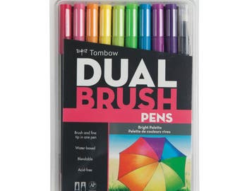 Dual Brush & Fine Pen Markers 10 Set, Bright Colors; Tombow Dual Brush Pen Art Markers; Pro Art, Drawing, Coloring Set