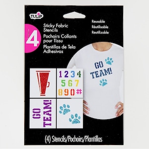 4 Small Sticky Stencils for Fabric. Team Spirit. Re-usable up to 3 times.