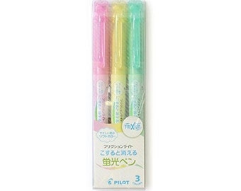 Pilot Frixion Erasable Highlighter, 3 Soft Colors; Japanese Import; Pilot Erasable Frixion Highlighter, Marker, Cute Kawaii Pens