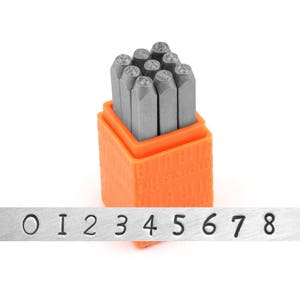 9 Piece Metal Punch Stamp Set, Numbers Stamp Set, 3mm, Newsprint Font; Metal, Wood, Plastic and Leather Punches