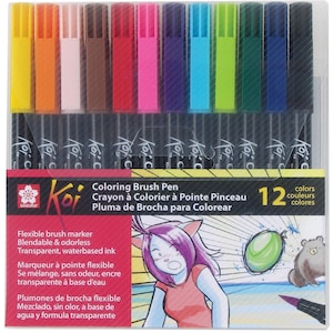 Sakura Koi Brush Pen Set, Color; Sakura 12 Brush Fude Pens; Adult Coloring Books, Anime, Manga, Art, Drawing