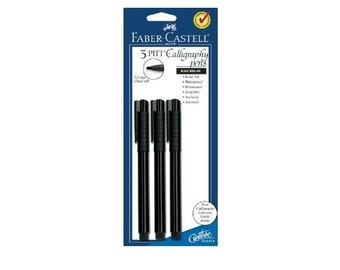 Writing, Calligraphy Faber-Castell Calligraphy Markers Pens Stylo, 2.0mm Chisel Nib, Tip, Point; 3 Black Pens; Drawing, Writing, Calligraphy