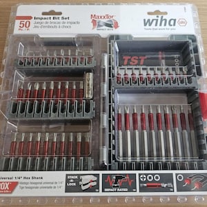 50 Piece Impact Bit Set, Screwdriver, Energy Absorbing Driver Bit Set, Wiha 76885 MaxxTor Impact, 1/4 Inch