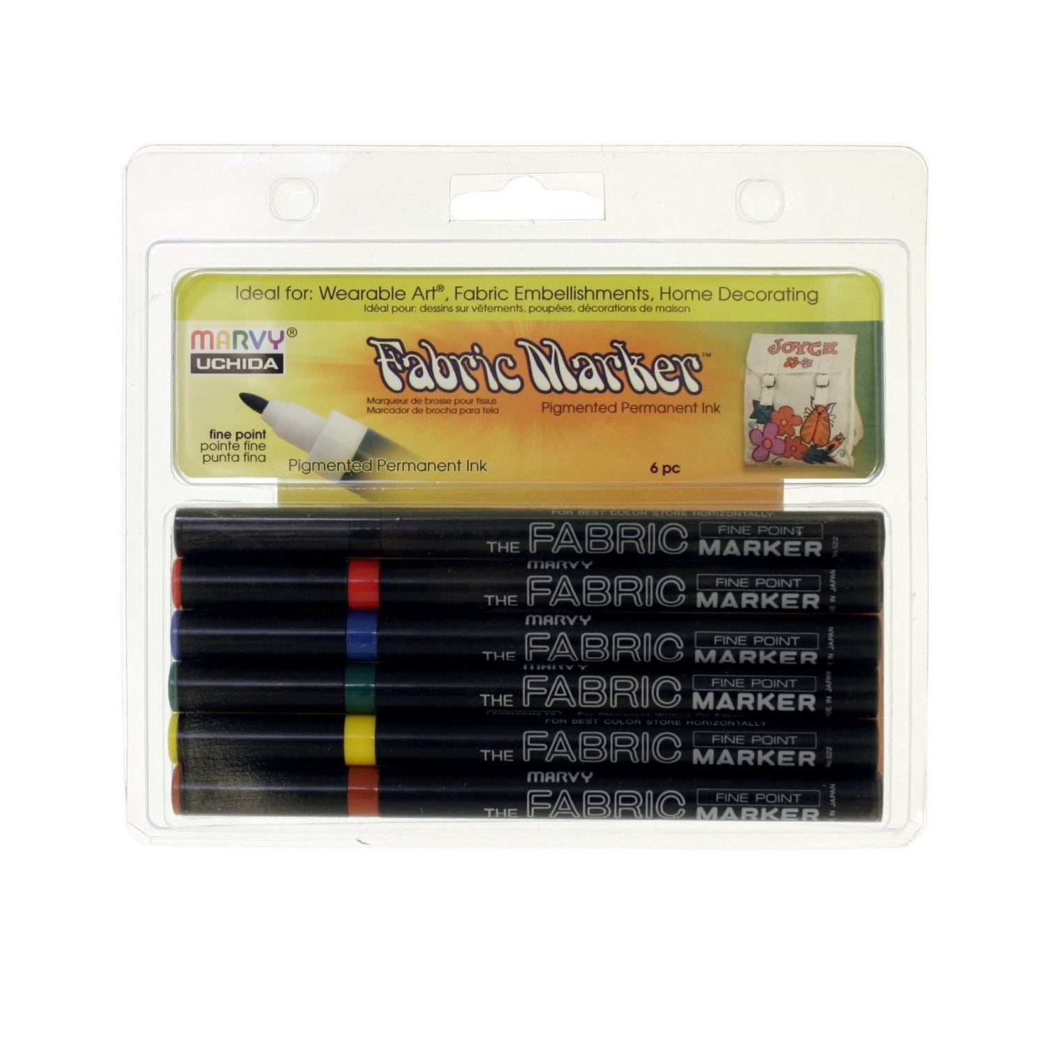 Uchida Marvy Fabric Markers Fine Point Primary 6 Colors Fabric Art, Fabric Artwork, Wearable Art, Uchida Fabric Permanent Marker, Fabric Pen