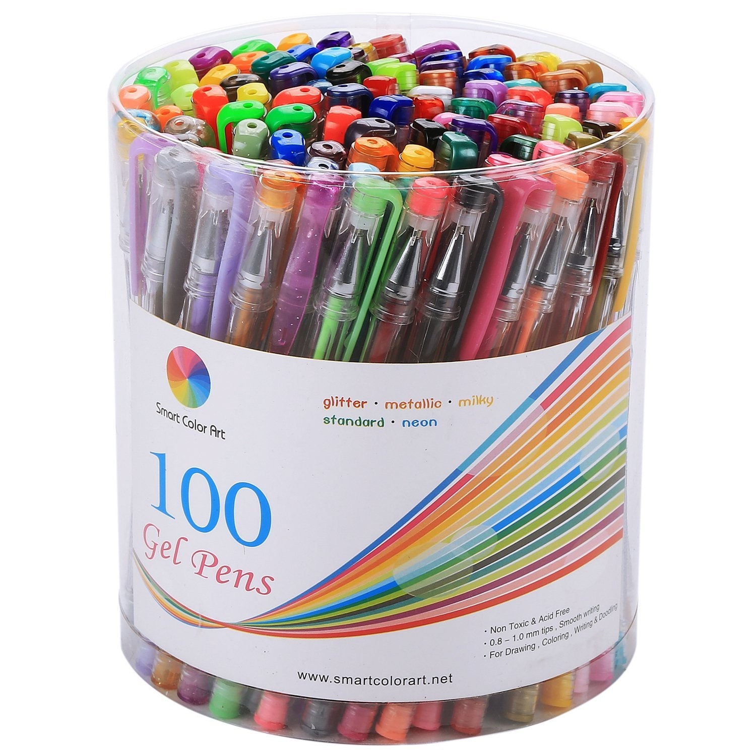 Tanmit 100 Coloring Gel Pens Set for Adults Coloring Books- Gel Colored Pen  for Drawing, Writing & Unique Colors Including Glitter, Neon, Standard