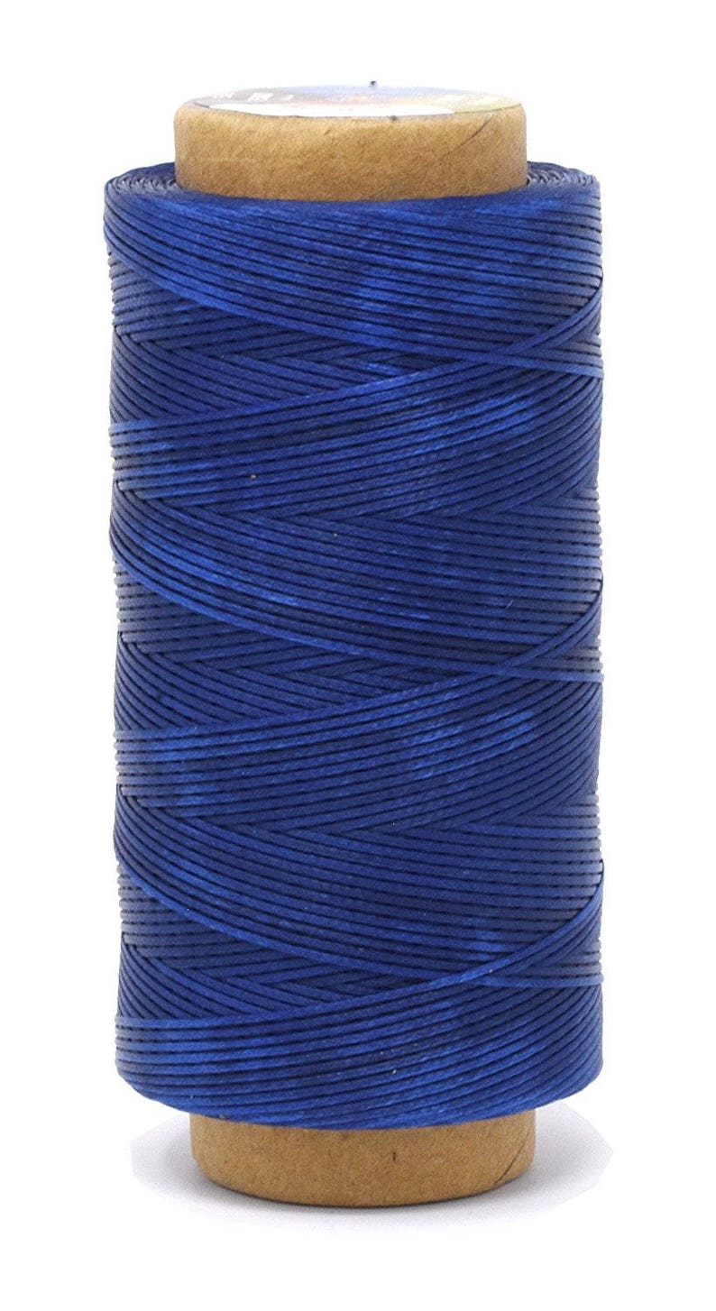Blue Polyester Waxed Flat Cord Thread; Leather Sewing Stitching Craft Beading Repair Jewelry Cord; 250m Spool; 0.8mm