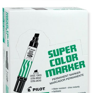 12 Black Pilot Super Color Jumbo Markers; Pilot Extra Wide Chisel Point Permanent Markers; Waterproof Ink, Xylene-Free