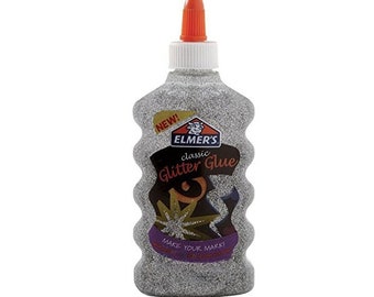 Silver Elmer's Liquid Glitter Glue, Washable Adhesive, 6oz; Homemade Slime, Paper Crafts, Art Work, School, Kids, Scrapbooking, Card Making